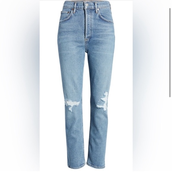 AGOLDE HIGH WAISTED STRAIGHT LEG BUTTON FLY JEANS STRETCH DENIM SZ 28 - Picture 2 of 13